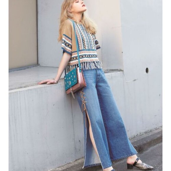 Side Lace up slit wide jeans - Picture 3 of 7